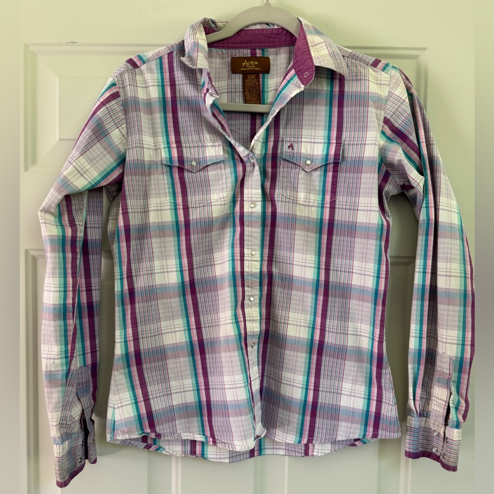 Wrangler Kids Plaid Shirt - Purple, Green, and White